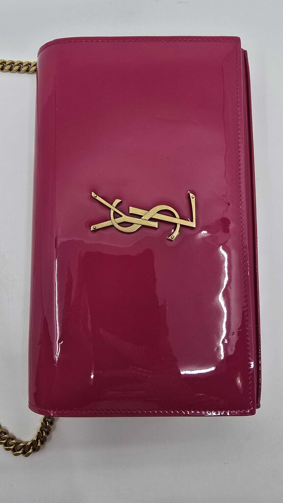 YSL Laurent Patent Calfskin Monogram Kate Wallet On Chain
