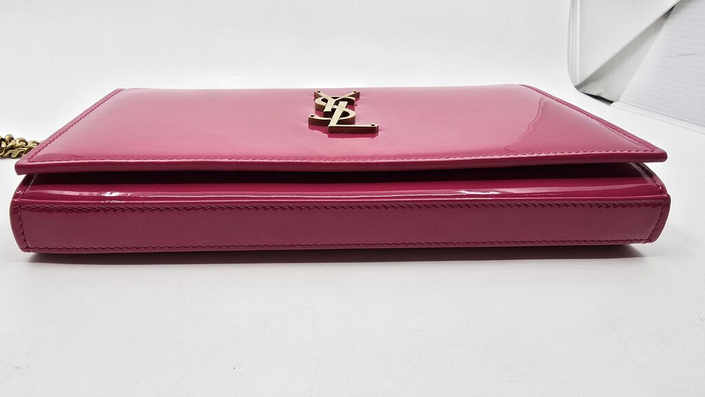 YSL Laurent Patent Calfskin Monogram Kate Wallet On Chain