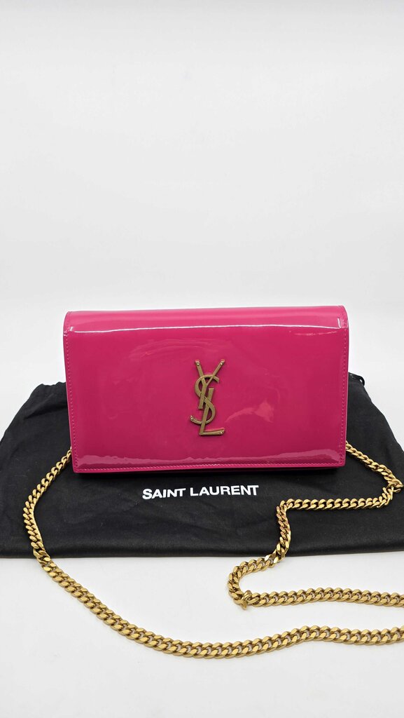 YSL Laurent Patent Calfskin Monogram Kate Wallet On Chain