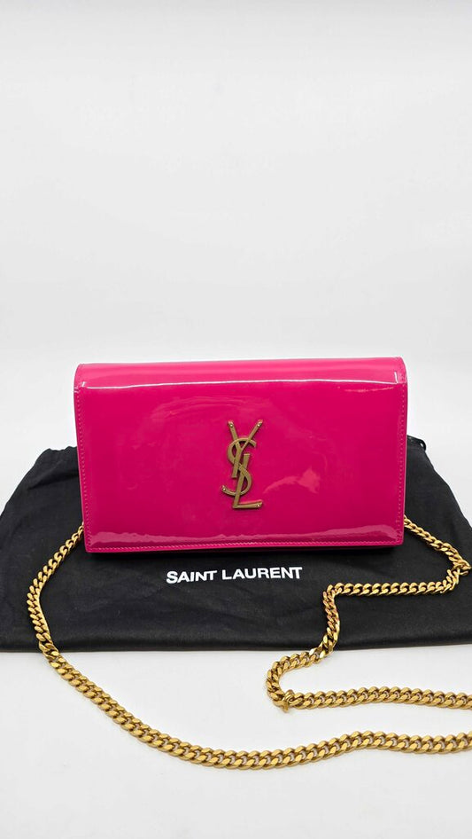 YSL Laurent Patent Calfskin Monogram Kate Wallet On Chain