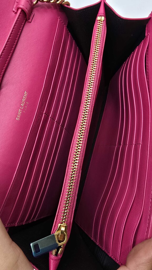 YSL Laurent Patent Calfskin Monogram Kate Wallet On Chain