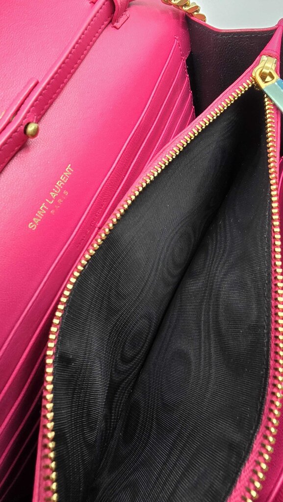 YSL Laurent Patent Calfskin Monogram Kate Wallet On Chain