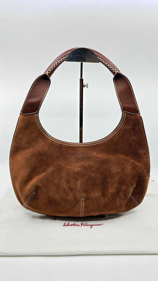 Salvatore Ferragamo Suede Hobo Shoulder Bag