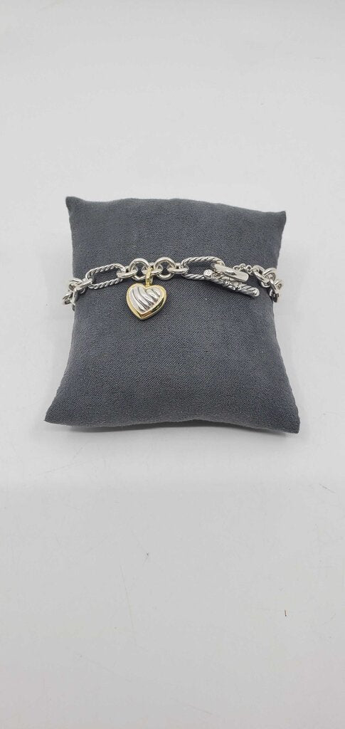 David Yurman Toggle Heart Charm Bracelet Sterling Silver & 18k Yellow Gold