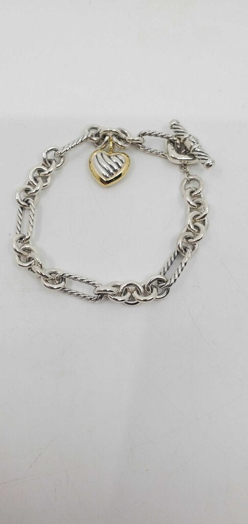 David Yurman Toggle Heart Charm Bracelet Sterling Silver & 18k Yellow Gold