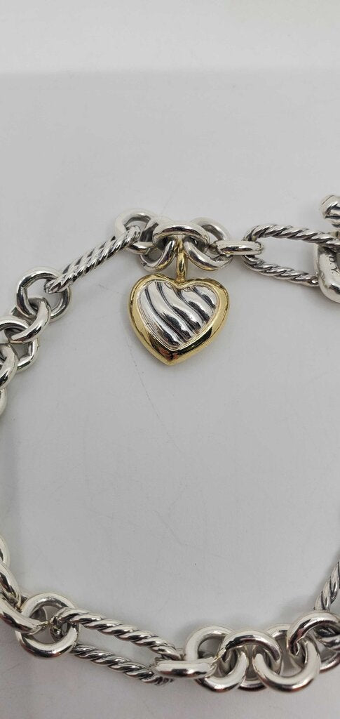 David Yurman Toggle Heart Charm Bracelet Sterling Silver & 18k Yellow Gold