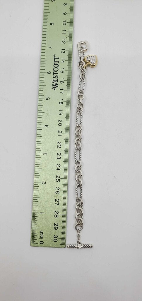 David Yurman Toggle Heart Charm Bracelet Sterling Silver & 18k Yellow Gold