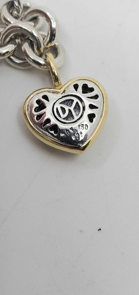 David Yurman Toggle Heart Charm Bracelet Sterling Silver & 18k Yellow Gold