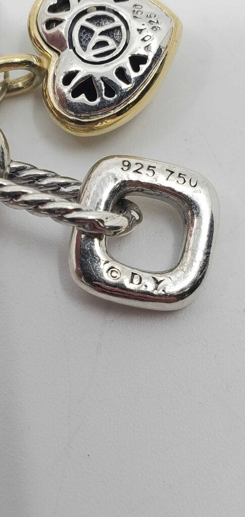 David Yurman Toggle Heart Charm Bracelet Sterling Silver & 18k Yellow Gold