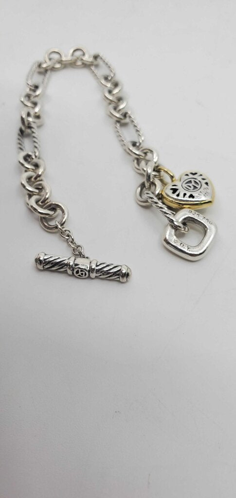 David Yurman Toggle Heart Charm Bracelet Sterling Silver & 18k Yellow Gold