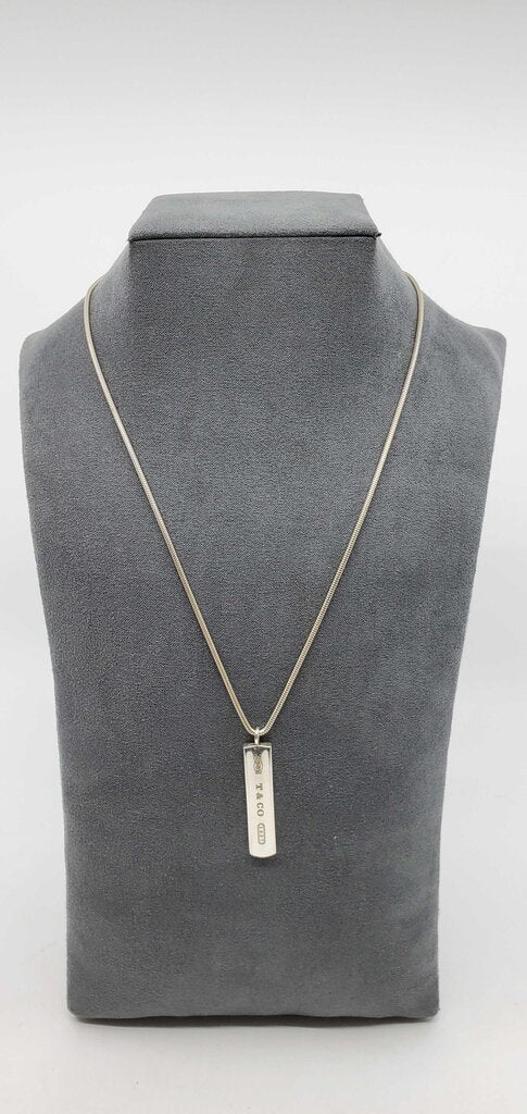 Tiffany & Co. Sterling 1837 Bar Pendant Snake Chain Necklace