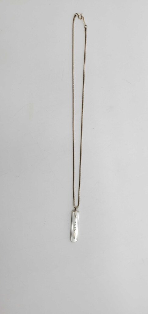 Tiffany & Co. Sterling 1837 Bar Pendant Snake Chain Necklace