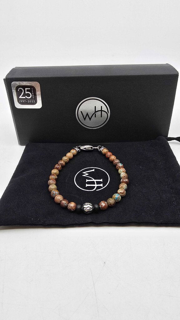 William Henry handcrafted bumblebee jasper gemstone bead and sterling silver bracelet
