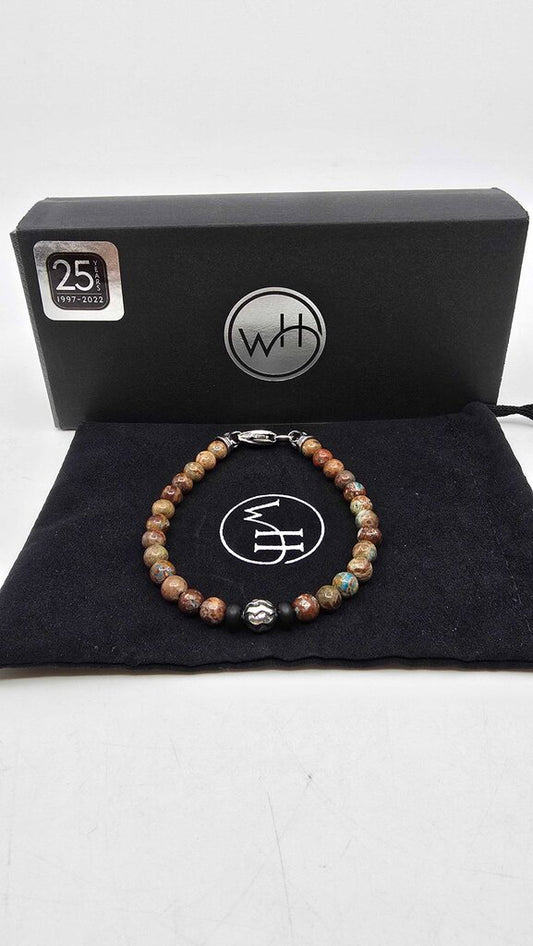 William Henry handcrafted bumblebee jasper gemstone bead and sterling silver bracelet