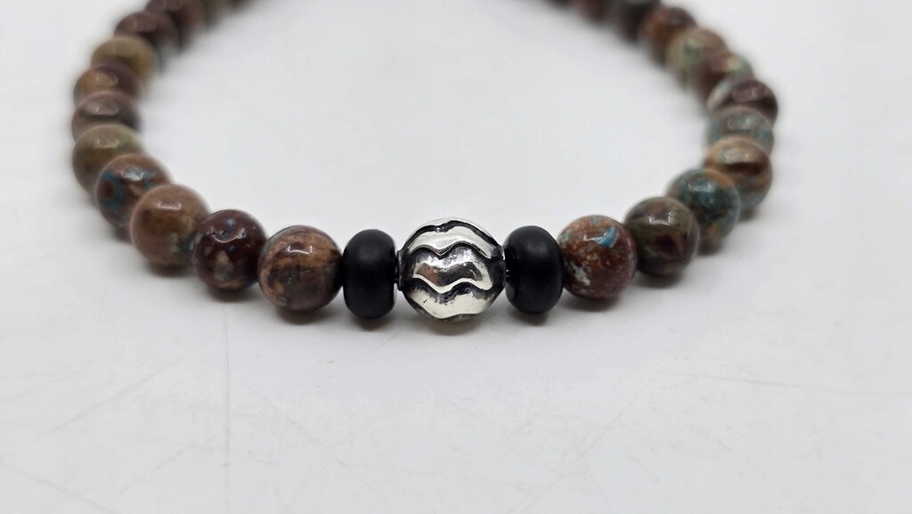 William Henry handcrafted bumblebee jasper gemstone bead and sterling silver bracelet