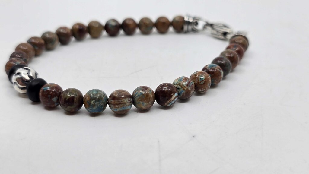 William Henry handcrafted bumblebee jasper gemstone bead and sterling silver bracelet