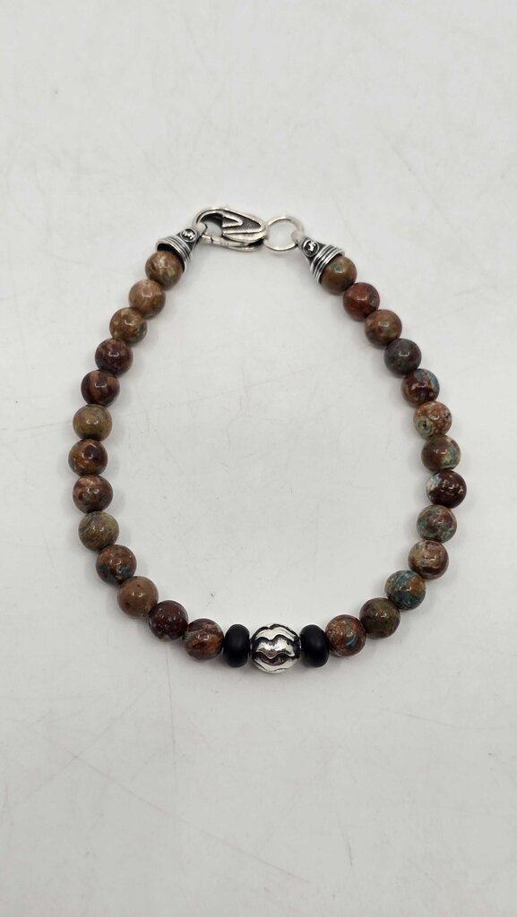 William Henry handcrafted bumblebee jasper gemstone bead and sterling silver bracelet