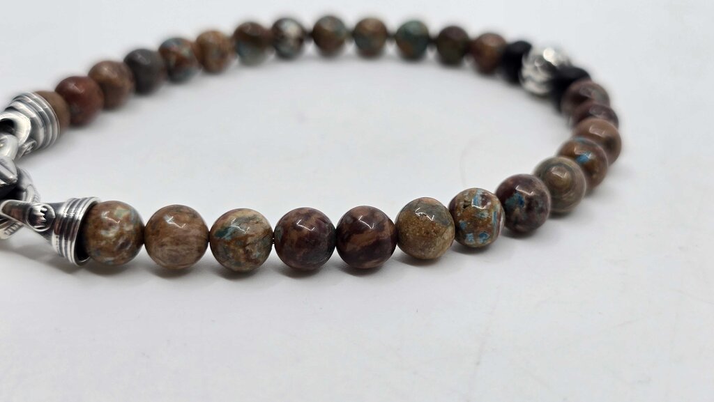 William Henry handcrafted bumblebee jasper gemstone bead and sterling silver bracelet