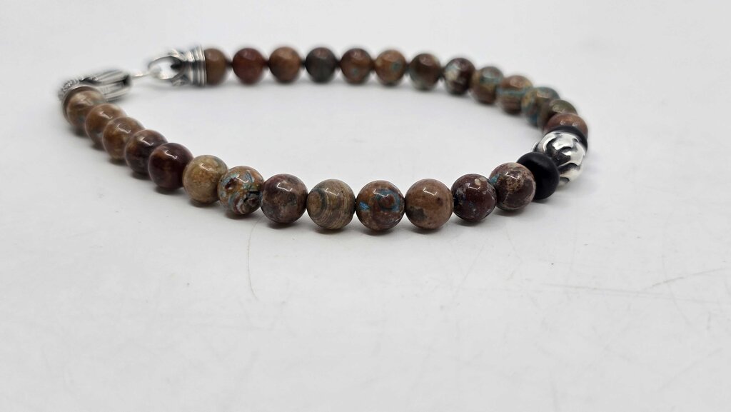 William Henry handcrafted bumblebee jasper gemstone bead and sterling silver bracelet