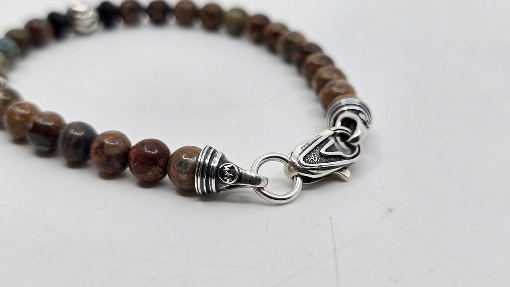William Henry handcrafted bumblebee jasper gemstone bead and sterling silver bracelet