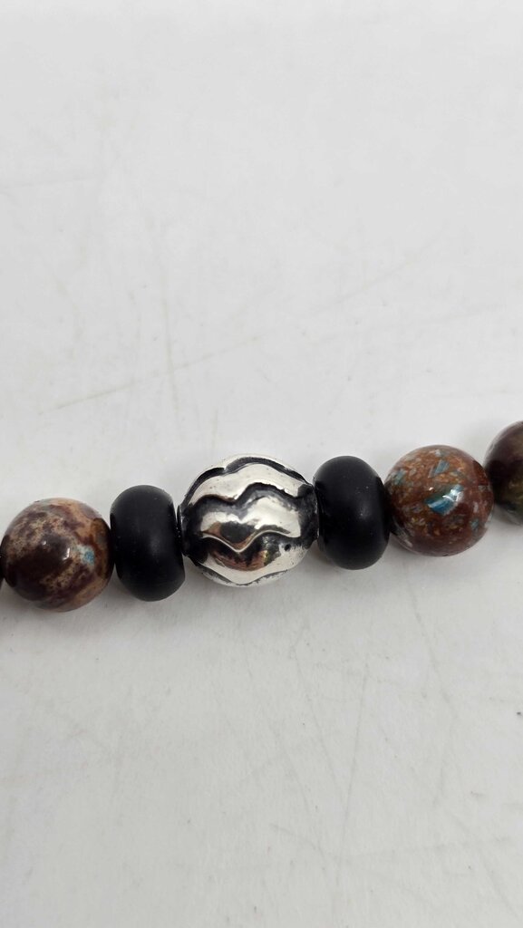 William Henry handcrafted bumblebee jasper gemstone bead and sterling silver bracelet