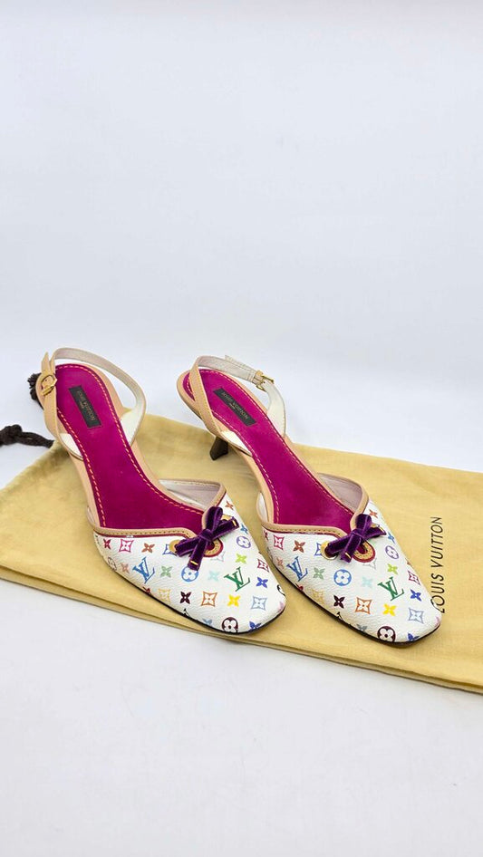 Louis Vuitton x Takashi Murakami monogram multicolore slingback heels