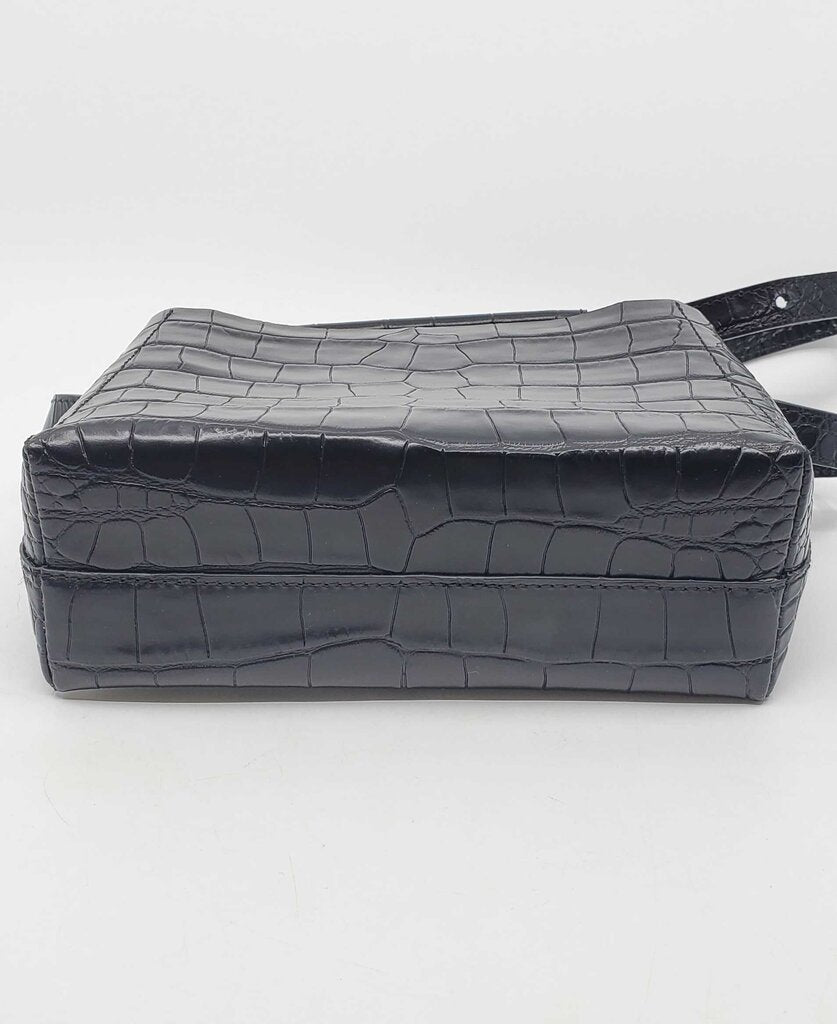 Flattered top handle croc embossed crossbody bag