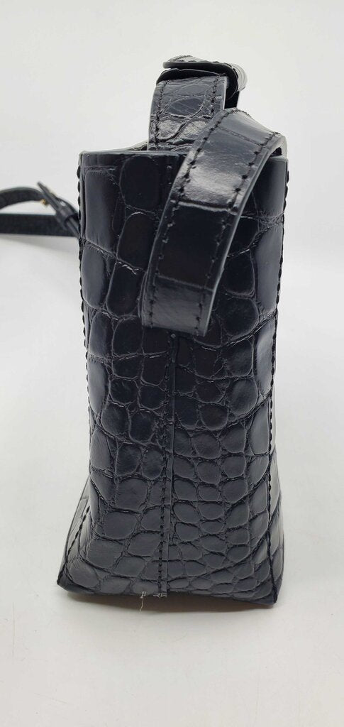 Flattered top handle croc embossed crossbody bag