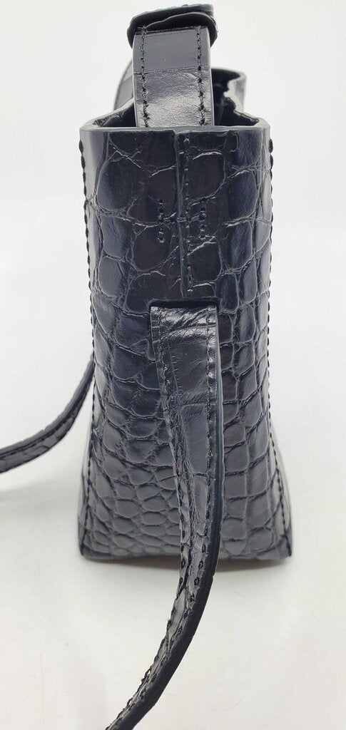Flattered top handle croc embossed crossbody bag