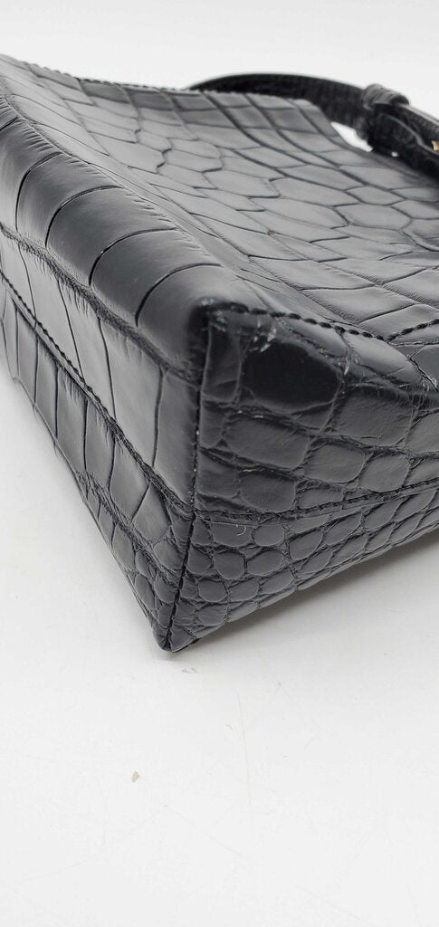 Flattered top handle croc embossed crossbody bag