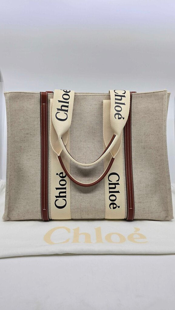 Chloe Woody Large Tote Bag in Linen