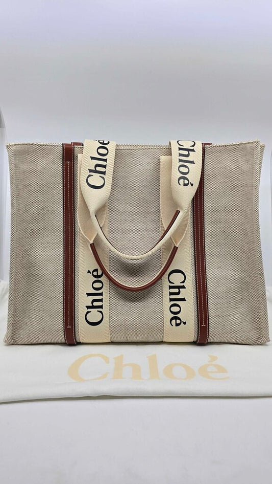 Chloe Woody Large Tote Bag in Linen