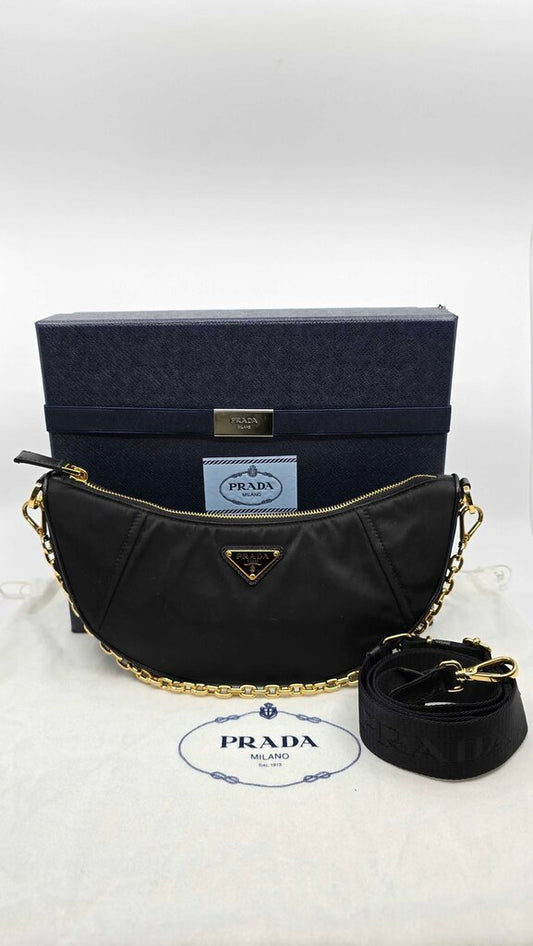 Prada Re-Nylon Saffiano Demi-Lune Shoulder Bag