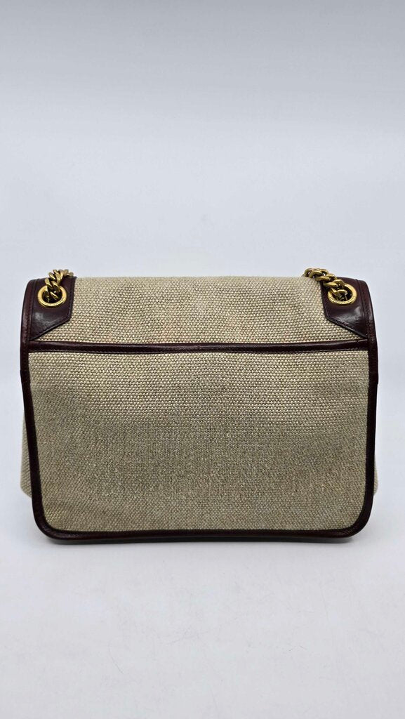 YSL Medium Niki Chain Satchel in Natural Canvas & chocolate Leather
