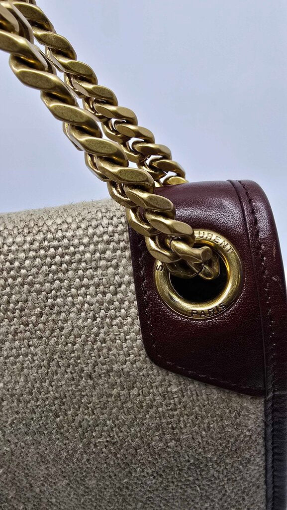 YSL Medium Niki Chain Satchel in Natural Canvas & chocolate Leather