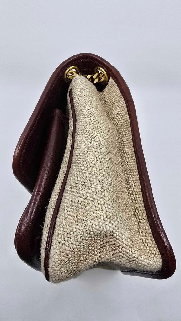 YSL Medium Niki Chain Satchel in Natural Canvas & chocolate Leather