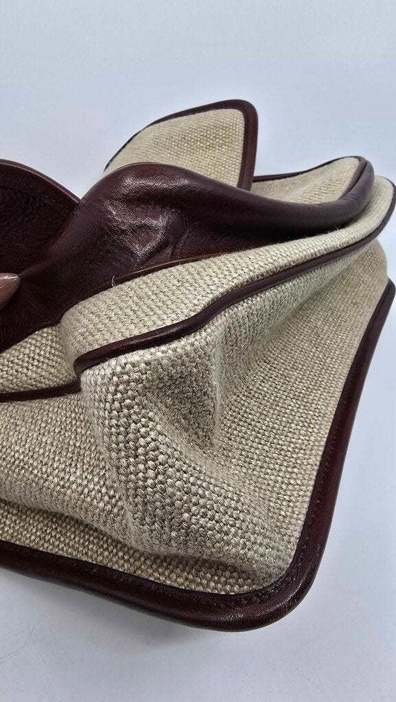 YSL Medium Niki Chain Satchel in Natural Canvas & chocolate Leather