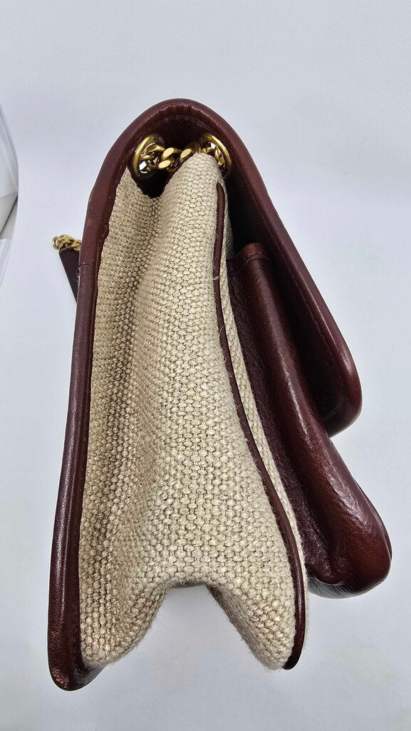 YSL Medium Niki Chain Satchel in Natural Canvas & chocolate Leather