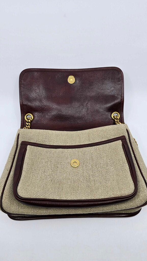 YSL Medium Niki Chain Satchel in Natural Canvas & chocolate Leather