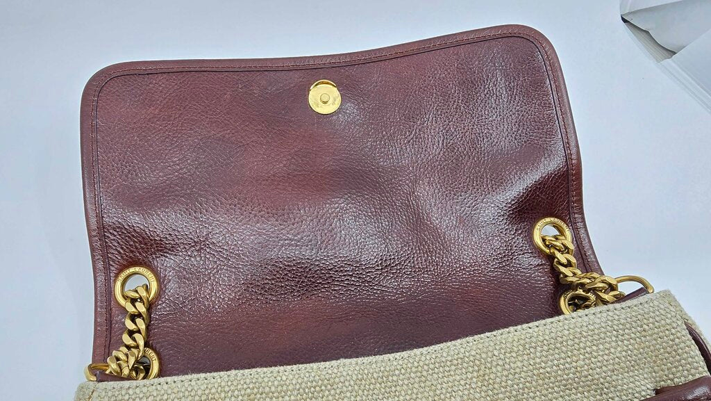 YSL Medium Niki Chain Satchel in Natural Canvas & chocolate Leather