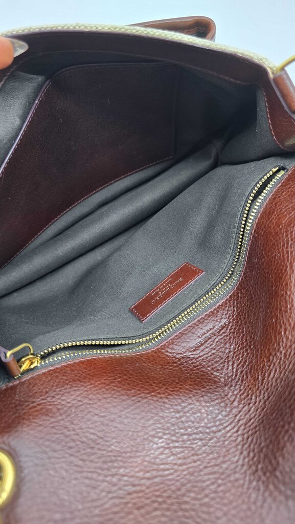 YSL Medium Niki Chain Satchel in Natural Canvas & chocolate Leather