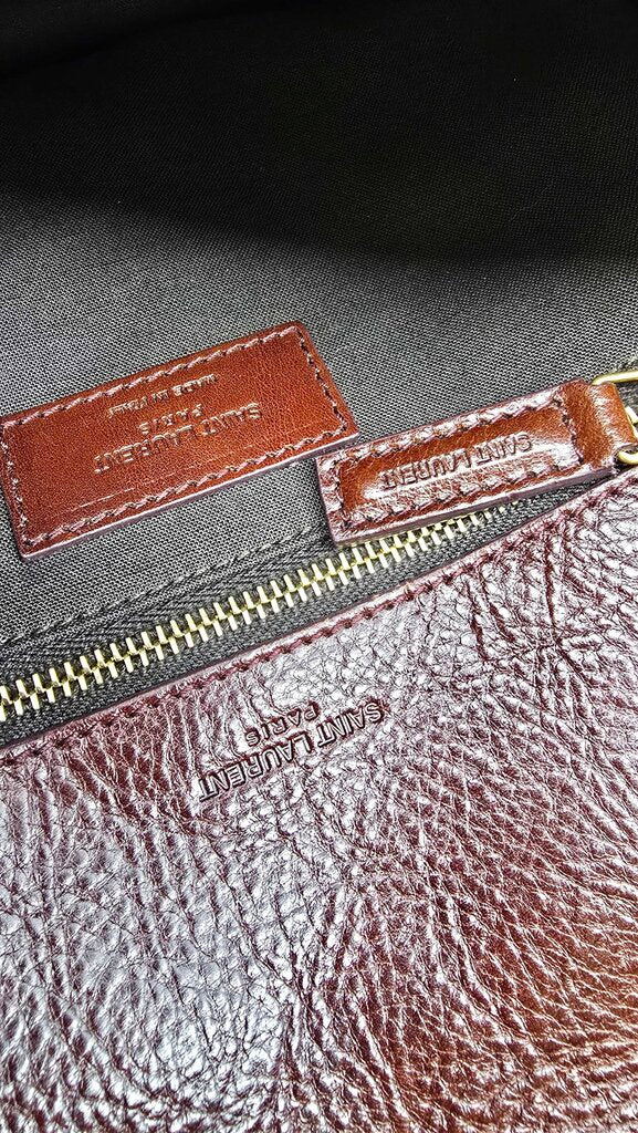 YSL Medium Niki Chain Satchel in Natural Canvas & chocolate Leather