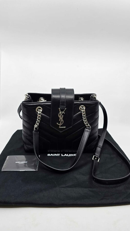 Saint Laurent Calfskin Y Quilted Monogram Small Loulou Shopper