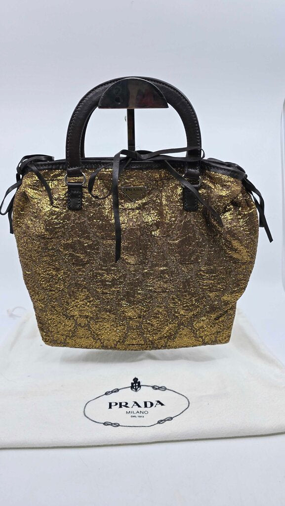 Prada Bronzo Brocade and leather handbag
