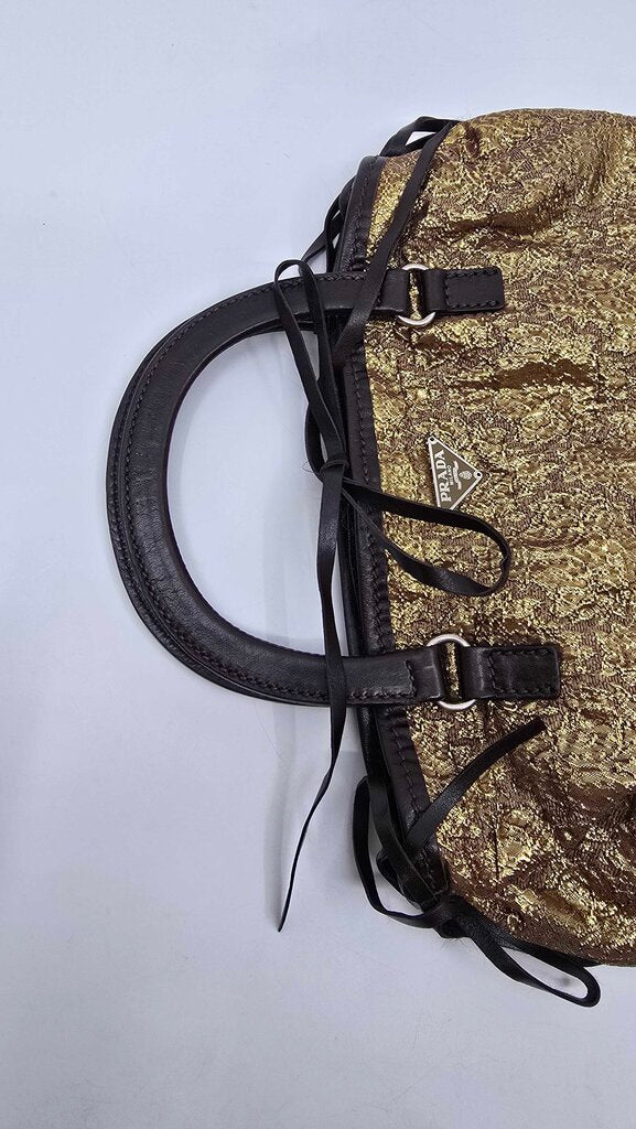 Prada Bronzo Brocade and leather handbag