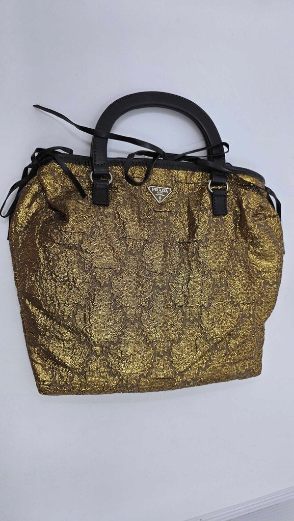 Prada Bronzo Brocade and leather handbag