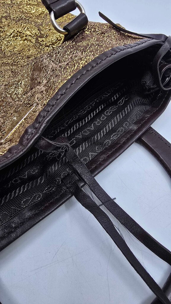 Prada Bronzo Brocade and leather handbag
