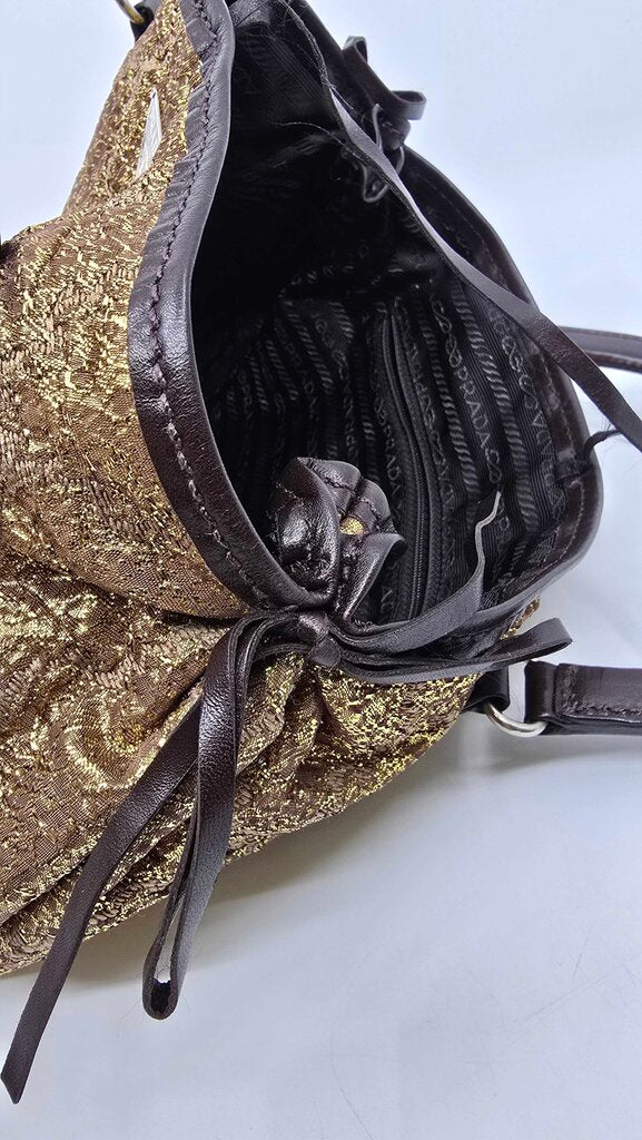 Prada Bronzo Brocade and leather handbag