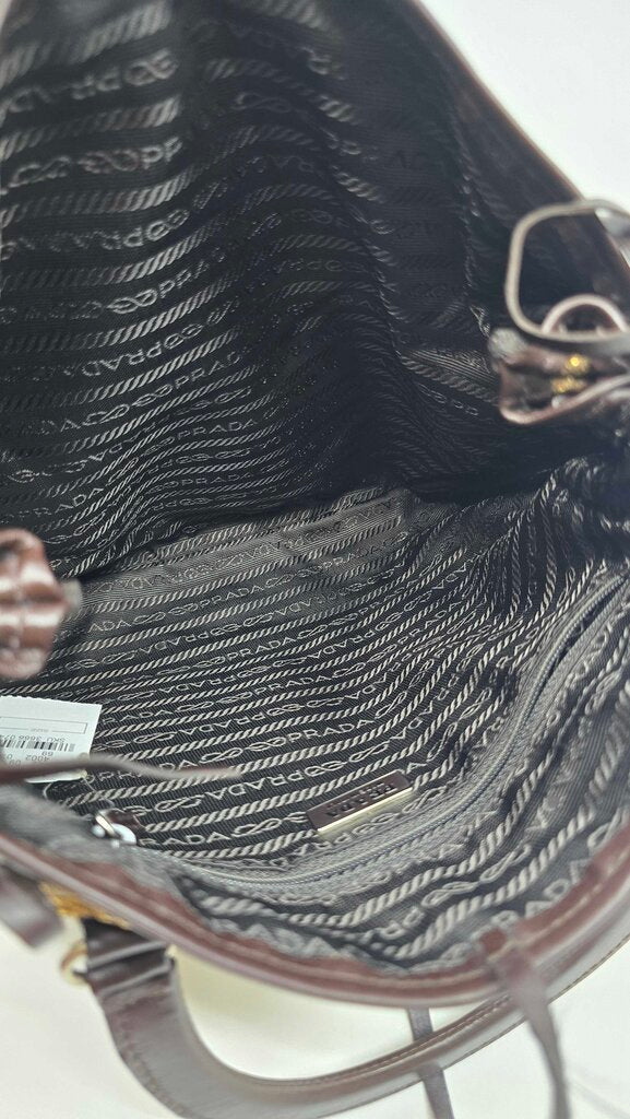 Prada Bronzo Brocade and leather handbag