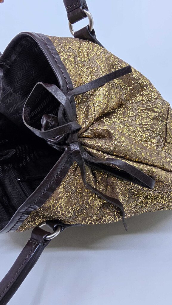 Prada Bronzo Brocade and leather handbag